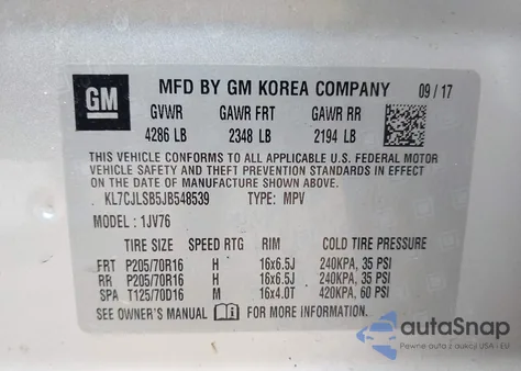 2018 Chevrolet Trax Lt из США, поврежденный, VIN KL7CJLSB5JB548539